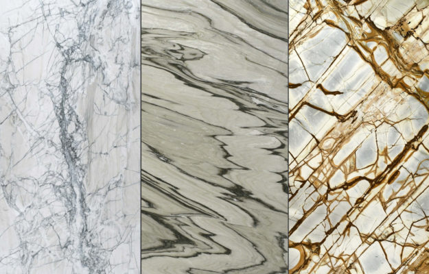 Drei weiße Granitarbeitsplatten Muster