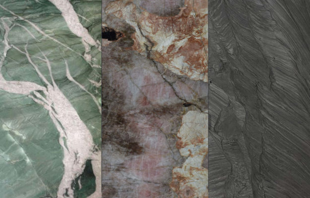 Grüne-marmorierte, Braun-marmorierte und schwarze Granitarbeitsplatten Muster